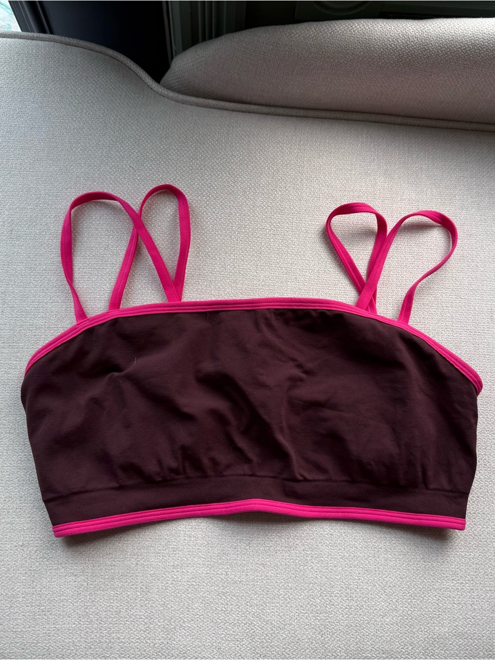 Fabletics Brown Bralette with Hot Pink Trim